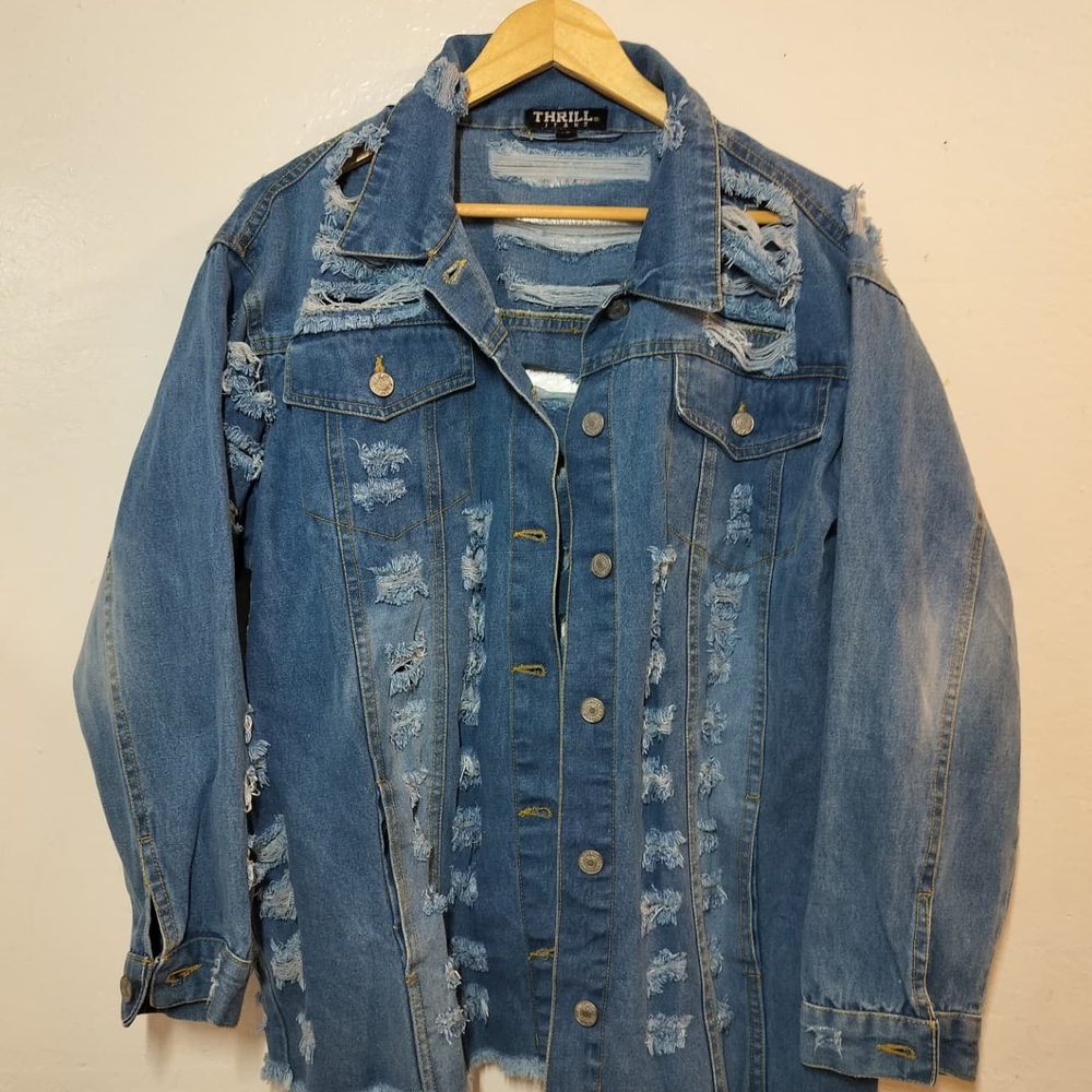Thrill Distressed Blue Denim Jacket